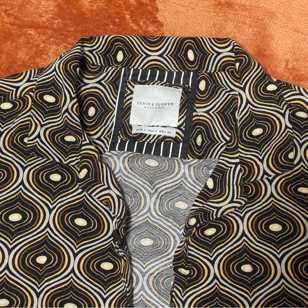 Denim & Flower Black, cream, brown Geometric Shirt